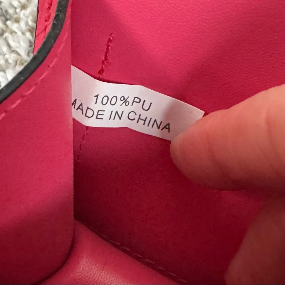 Pink Micro Purse Large Flower Embellishment Gold Accents, “E”  And Chain 5x4” - Picture 8 of 12